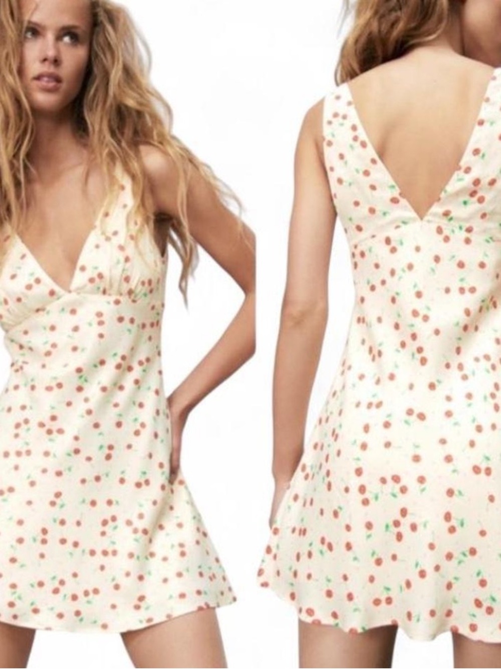 Zara Cream Mini Dress with Cherry Print